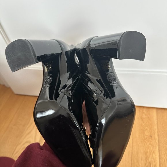 Versace Medusa Insignia Ankle Boots Square Toes Black Patent Leather Sz 38 - Picture 7 of 9
